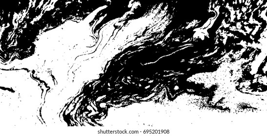 Black and white liquid texture. Watercolor hand drawn marbling illustration. Abstract vector background. Monochrome marble pattern