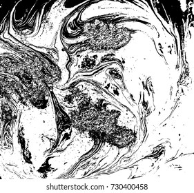 Black and white liquid texture. Watercolor hand drawn marbling illustration. Abstract vector background. Monochrome marble pattern
