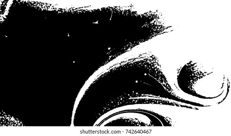 Black and white liquid texture. Watercolor hand drawn marbling illustration. Abstract vector background. Monochrome marble pattern.