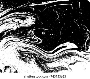 Black and white liquid texture. Watercolor hand drawn marbling illustration. Abstract vector background. Monochrome marble pattern.
