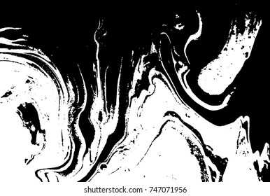 Black and white liquid texture. Watercolor hand drawn marbling illustration. Abstract vector background. Monochrome marble pattern