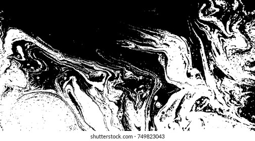 Black and white liquid texture. Watercolor hand drawn marbling illustration. Abstract vector background. Monochrome marble pattern.