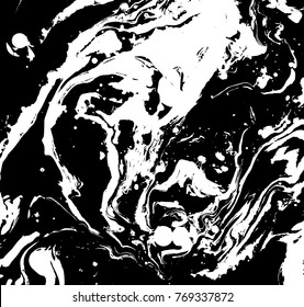 Black and white liquid texture. Watercolor hand drawn marbling illustration. Abstract vector background. Monochrome acrulic marble pattern.