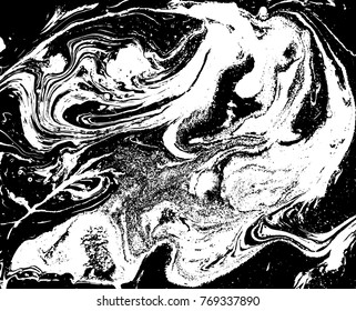 Black and white liquid texture. Watercolor hand drawn marbling illustration. Abstract vector background. Monochrome acrulic marble pattern.