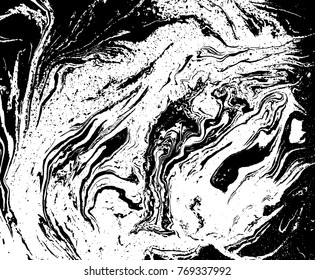 Black and white liquid texture. Watercolor hand drawn marbling illustration. Abstract vector background. Monochrome marble pattern.