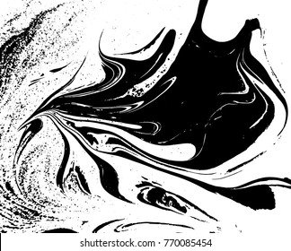 Black and white liquid texture. Watercolor hand drawn marbling illustration. Abstract vector background. Monochrome acrulic marble pattern.