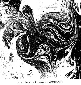 Black and white liquid texture. Watercolor hand drawn marbling illustration. Abstract vector background. Monochrome acrulic marble pattern.