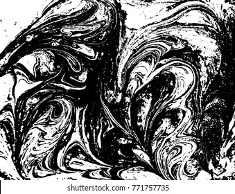 Black and white liquid texture. Watercolor hand drawn marbling illustration. Abstract vector background. Monochrome acrulic marble pattern.