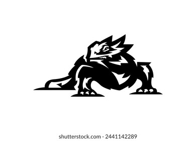 black and white lizard illustration logo image
