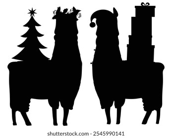 Black and White Llama with Christmas Decorations