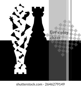 Black and white llustration chess background. Flyer design for illustration chess background. Post for chess tournament, chess day concept