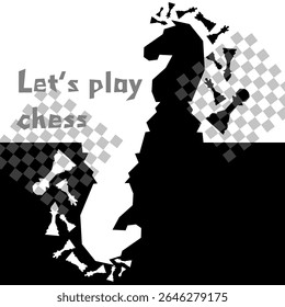 Black and white llustration chess background. Flyer design for illustration chess background. Post for chess tournament, chess day concept