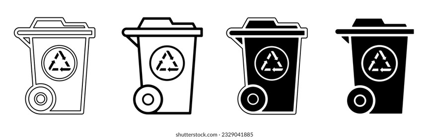 Black and white llustration of a trash bin. Trash bin icon collection with line. Stock vector illustration.