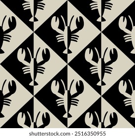 A black and white lobster pattern. Half is white, and the other half is black. Allover print