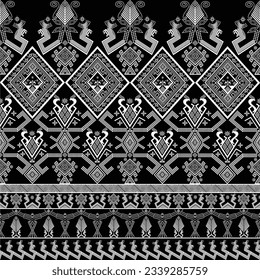 Black and white local ethinc retro art new create design naga or big snake and big bird pattern.