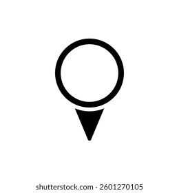 Black and white location icon with a circle and pointed tip, commonly used as a map marker symbol.