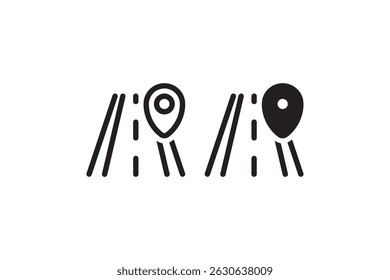Black and white location marker icons with striped road design.