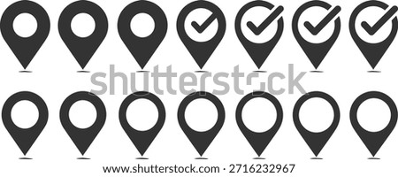 Black and white location pin with check marks map marker