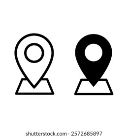Black and white location pin icon set with outline map. Editable stroke. Address symbols