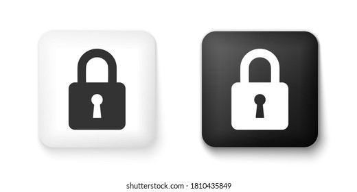 Icono de bloqueo blanco y negro aislado en fondo blanco. Señal de bloqueo. Seguridad, seguridad, protección, concepto de privacidad. Botón cuadrado. Vector.