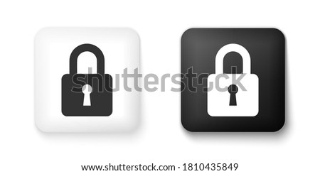 Black and white Lock icon isolated on white background. Padlock sign. Security, safety, protection, privacy concept. Square button. Vector.