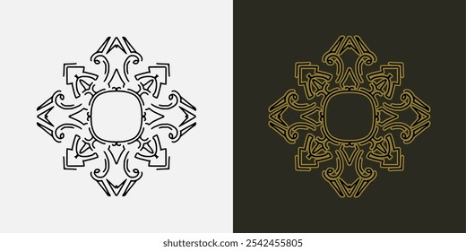 black and white logo for art emblem in background white and dark
