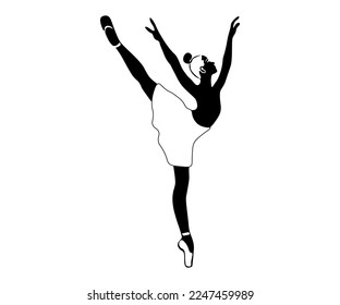 black and white logo of a ballerina, a dancer standing on one leg