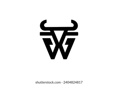 black and white logo of a bull's head with the letter W in the middle.