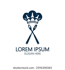 a black and white logo with a chef hat and a knife,