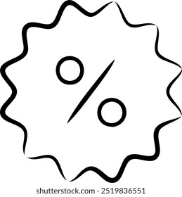 A black and white logo with a circle and two dots. The circle is divided into two equal parts, with one part being larger than the other. The logo represents a discount or a sale