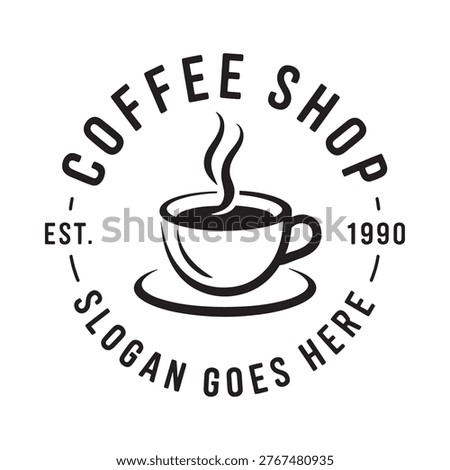 Black and white logo for a coffee shop established in 1990 with steam