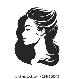 Black and white logo depicting a stylish and elegant girl. Elegant style with a sophisticated and sophisticated look.