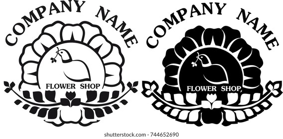 black and white for logo design bird and flower