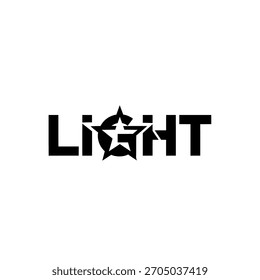 Diseño de logotipo en blanco y negro con la palabra luz con una estrella dentro de un círculo que reemplaza la letra i
