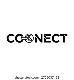 Black and white logo design featuring the word connect with a stylized keyhole element
