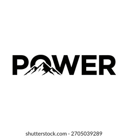 Black and white logo design featuring the word power with a mountain silhouette replacing the letter a