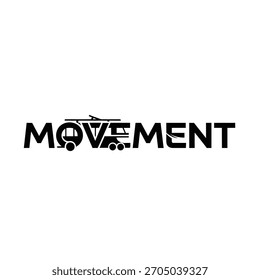 Black and white logo design featuring the word movement with integrated vehicle silhouette