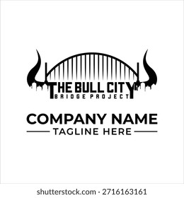 Um design de logotipo preto e branco com uma ponte estilizada e chifres de touro para "o projeto da ponte da cidade de touro"