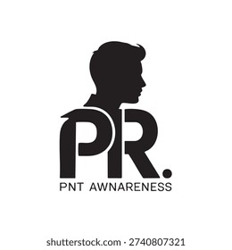 Black and white logo design featuring a male silhouette combined with the bold letters pr and the textual phrase pnt awnareness signifying professional identity or brand awareness.