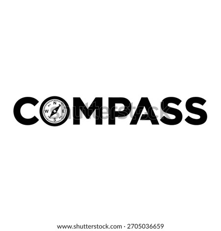 Black and white logo design featuring the word compass with a compass graphic replacing the letter o