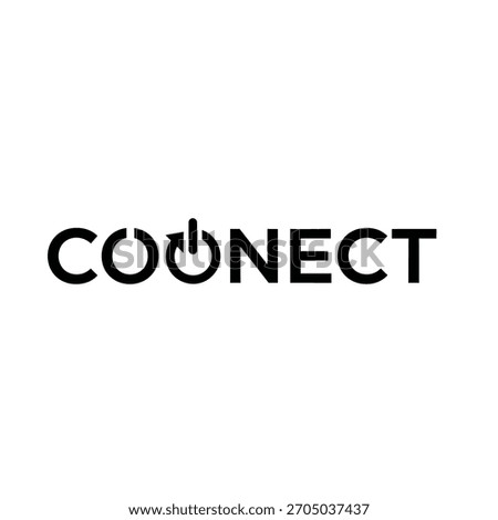 Black and white logo design featuring the word connect with a power button symbol replacing the letter o