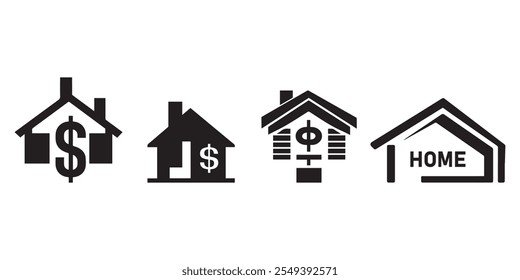 a black and white logo with a dollar sign. Home in dollar icon set. vector illustration