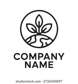 A black and white logo featuring a circular design with a plant sprouting from the earth, symbolizing growth and nature. Below the circular design, the words 'COMPANY NAME' are written in bold, capital letters.