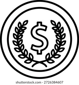 A black and white logo featuring a dollar sign surrounded by laurel leaves