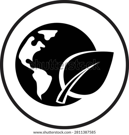 A black and white logo featuring earth with leaf