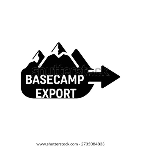 Black and white logo featuring mountains and an arrow with Basecamp Export text, symbolizing data transfer.