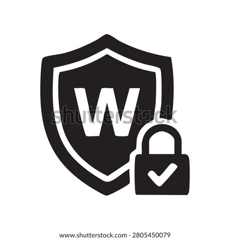 A black and white logo featuring a shield with a 'W' and a padlock with a checkmark, symbolizing website protection