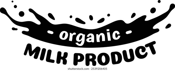 Black and white logo featuring splashing milk with the text organic and milk product underneath, perfect for representing dairy products