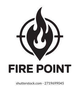 Logotipo en blanco y negro con una llama estilizada dentro de un blanco circular, con el texto "FIRE POINT" debajo.