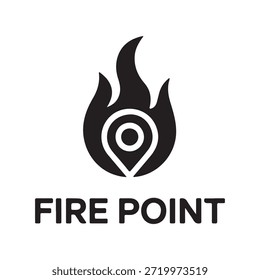 A black and white logo featuring a stylized flame with a map pin in the center, and the text 'FIRE POINT' underneath.